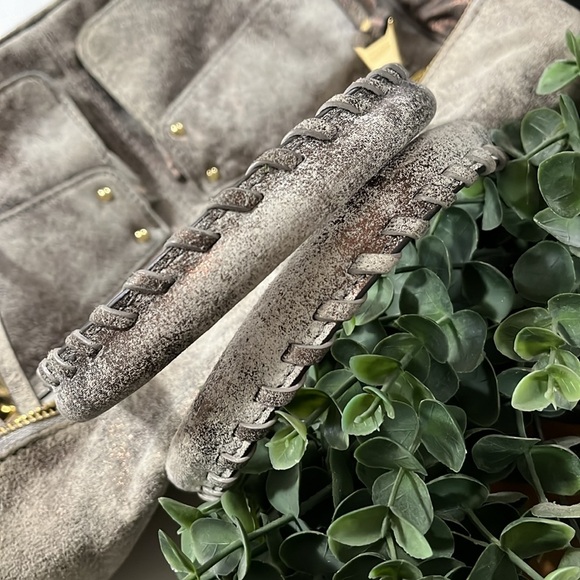 Aimee Kestenberg Gray w/ Irridescent Metallic Leather Satchel Handbag great - Picture 10 of 10